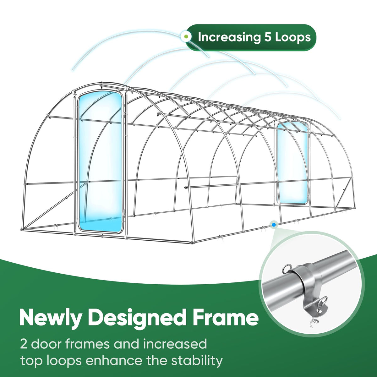 Quictent 25x10x6.6 FT Premium Greenhouse for Outdoors with 2 Door Frames, Reinforced Top Structure & Cover, Large Heavy Duty Walk-in Tunnel Hoop Green House for Garden Backyard Flower Winter, Green