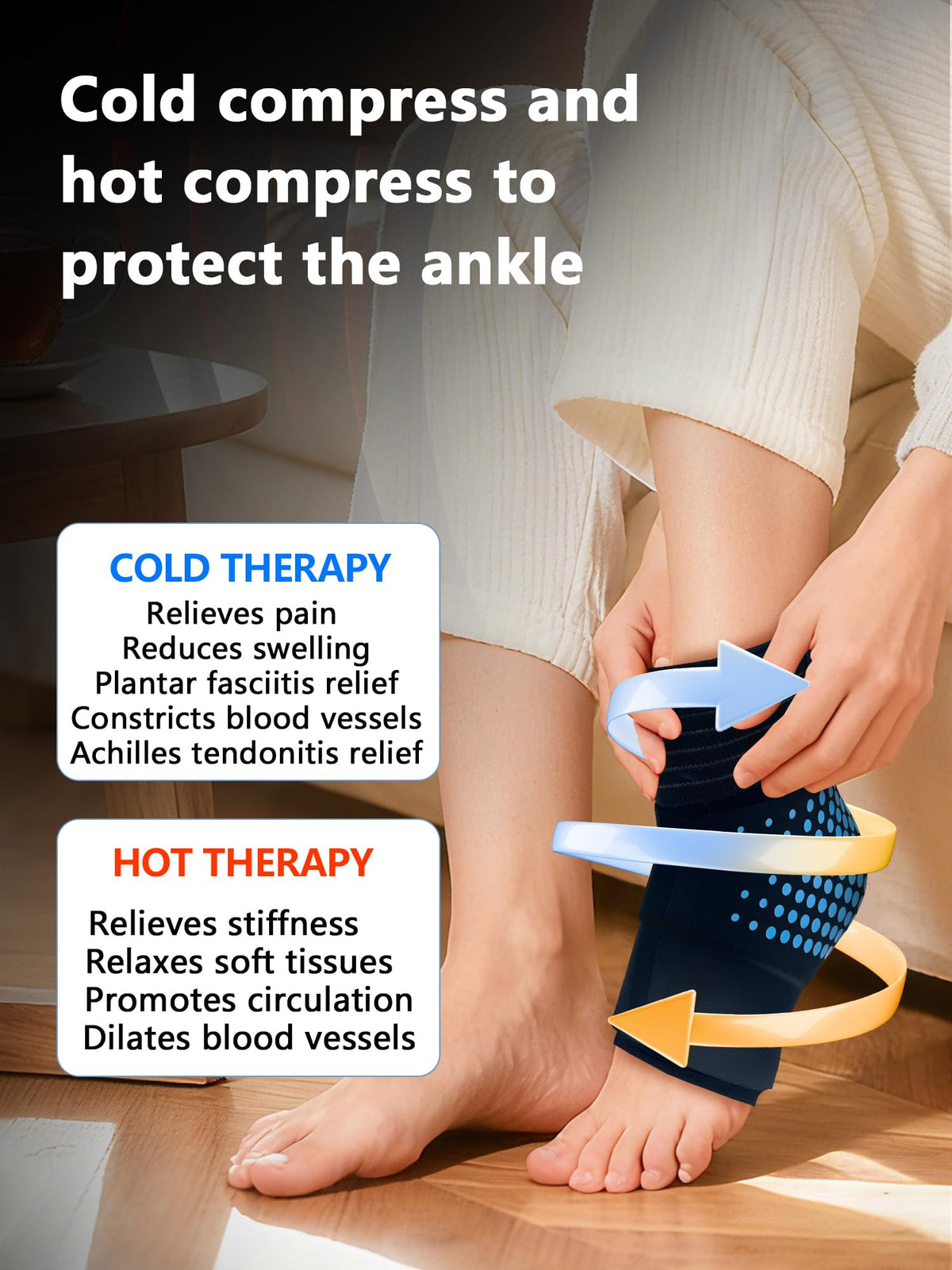 Adjustable Ankle Ice Pack Wrap, Reusable Hot & Cold Therapy Gel Foot Ice Pack for Swelling, Sprains and Plantar Fasciitis Relief, Flexible Achilles Tendonitis Support for Men & Women