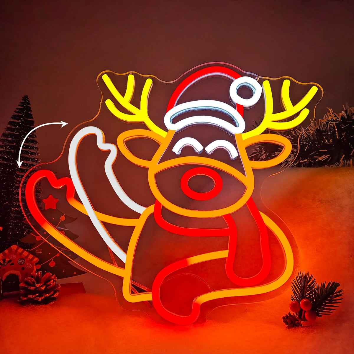 Christmas Neon Sign Waving Elk Neon Sign for Wall Decor Deer Led Neon Animated Christmas Lights Looks Like Elk Waving Reindeer Light Up Signs for Window Wall Art for Party Home Decoration Gift
