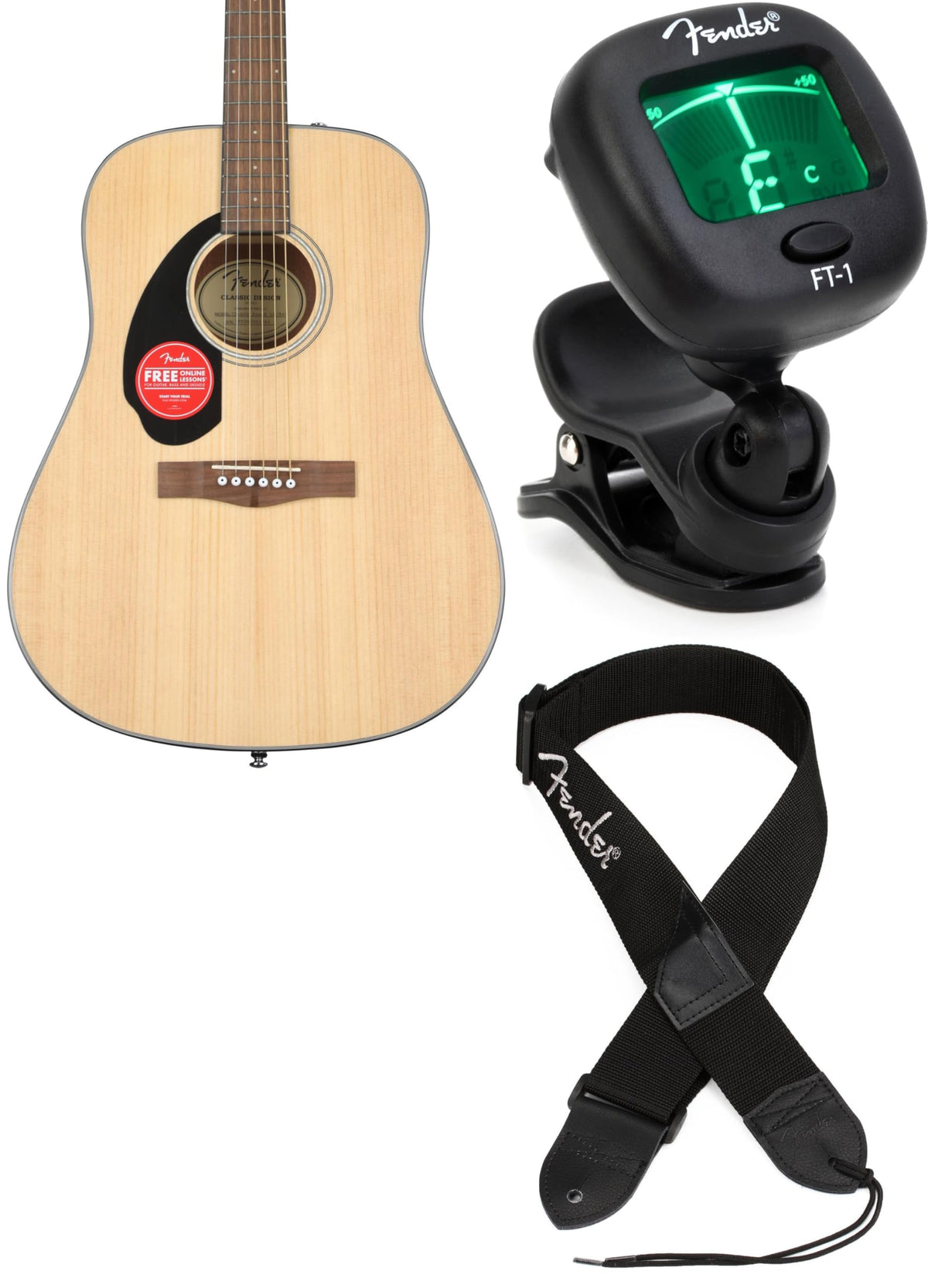 Fender CD-60S Left-Handed Acoustic Guitar - Natural Finish, 6-String, Solid Spruce Top, Mahogany Back, Sides, and Neck, Walnut Fingerboard, Includes Strap and Tuner