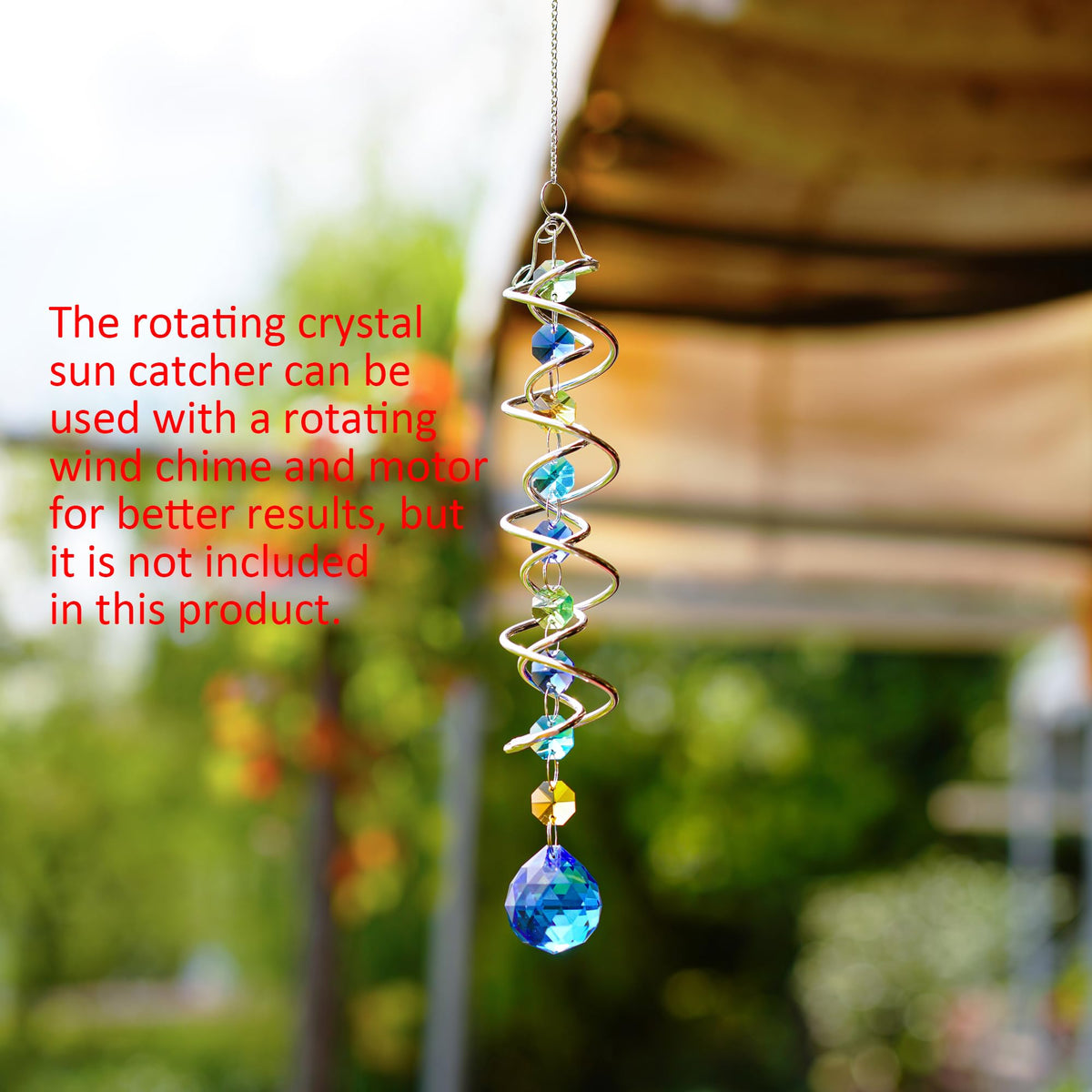H&D HYALINE & DORA 20.5inch Gazing Ball Spiral Tail,Decorative Wind Spinner Sun Catcher,Rainbow Maker Double-Spiral W/Sea Blue Crystal Ball and Chain,Glass Crystals for Indoor Outdoor Decoration