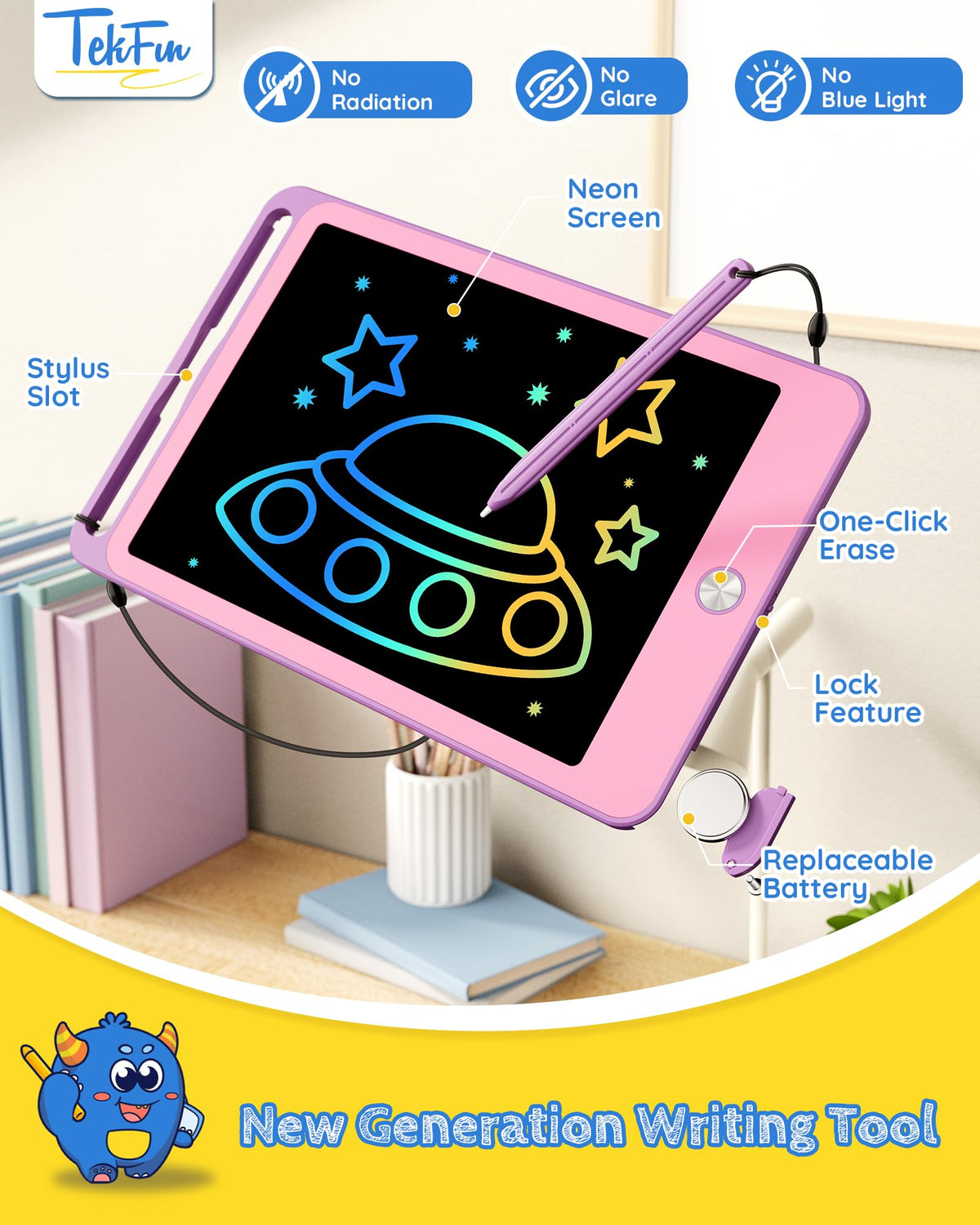 TEKFUN Kids Toys for 3+ Years Old Boys Girls, 8.5inch LCD Writing Tablet Erasable Drawing Tablet Writing Pads, Kids Travel Learning Toys Boys Girls Birthday Gifts Age 3 4 5 6 7 (Purple)