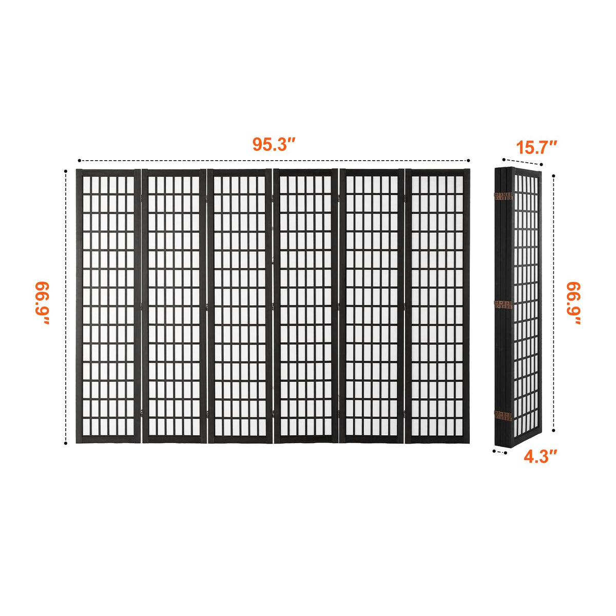 Amacv Room Divider, 6 Panel Japanese Room Divider, Folding Privacy Screen Indoor, Portable Partition Dividers and Decoration Screens, for Room Separation, Home, Office, Restaurant & Bedroom (Black)