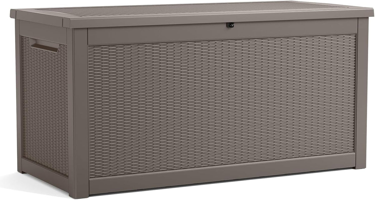 TARKARI 320 Gallon Lockable Resin Deck Box, Waterproof & UV-Resistant Outdoor Storage Box for Outdoor Cushion Storage, Garden Tools & Pool Accessories Storage, Gray