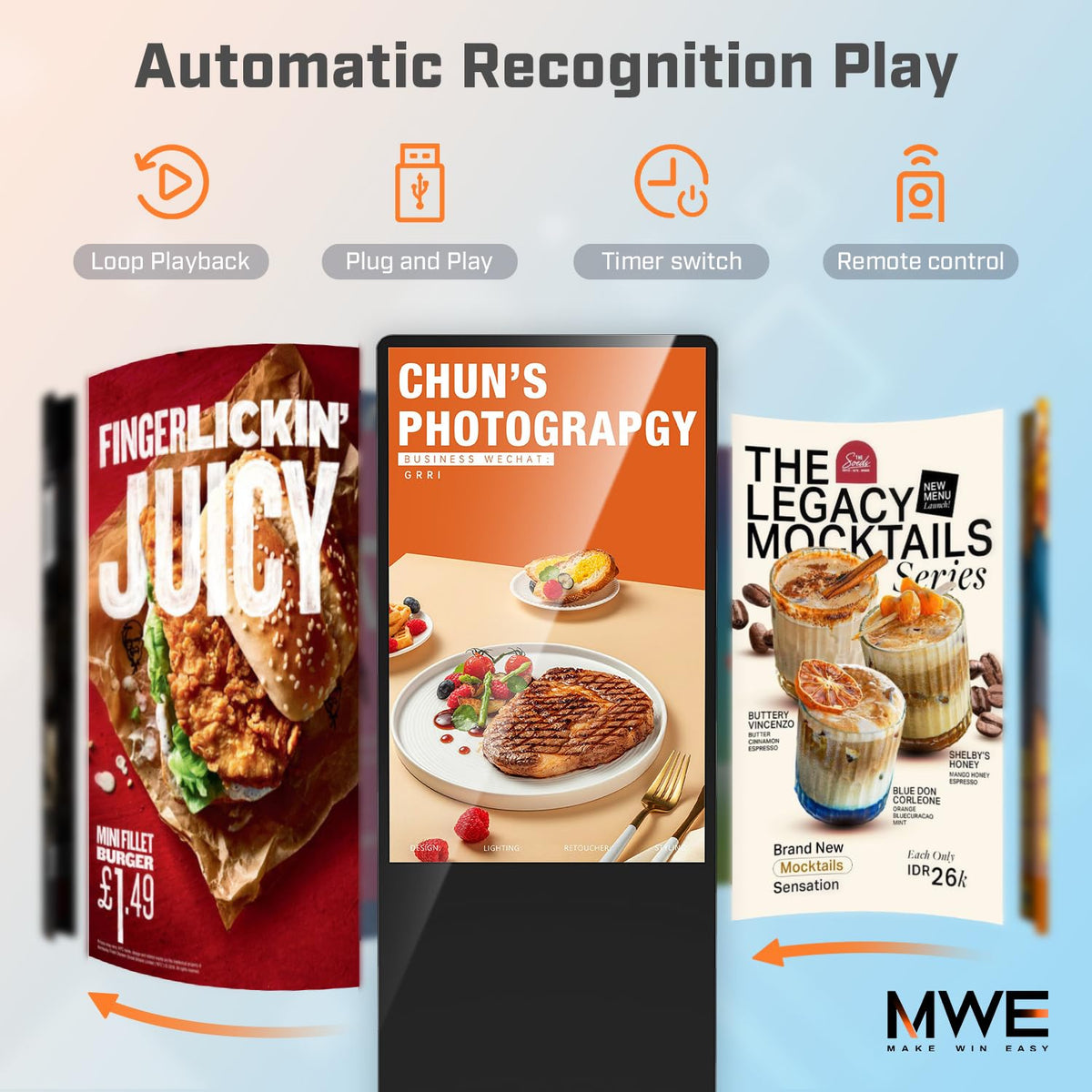 QIXZOCV MWE 49 Inch Indoor Digital Signage Touchscreen Kiosk Floor Standing Advertising Display LCD Totem Interactive Display Poster Android System with Auto Media Player