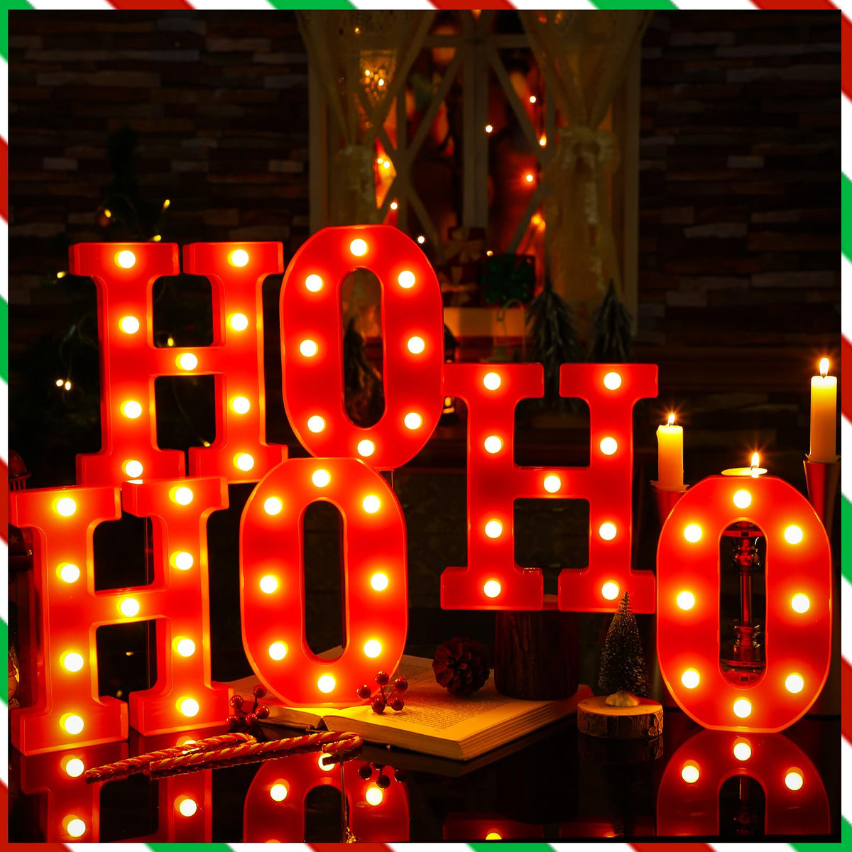6 Pcs Lighted Christmas Ho Ho Centerpiece Decoration LED Letter Lights Sign Xmas Centerpiece Table Decor Christmas Tabletop for Bedroom Home Room Party Indoor Decor(Red,8.7 inch)