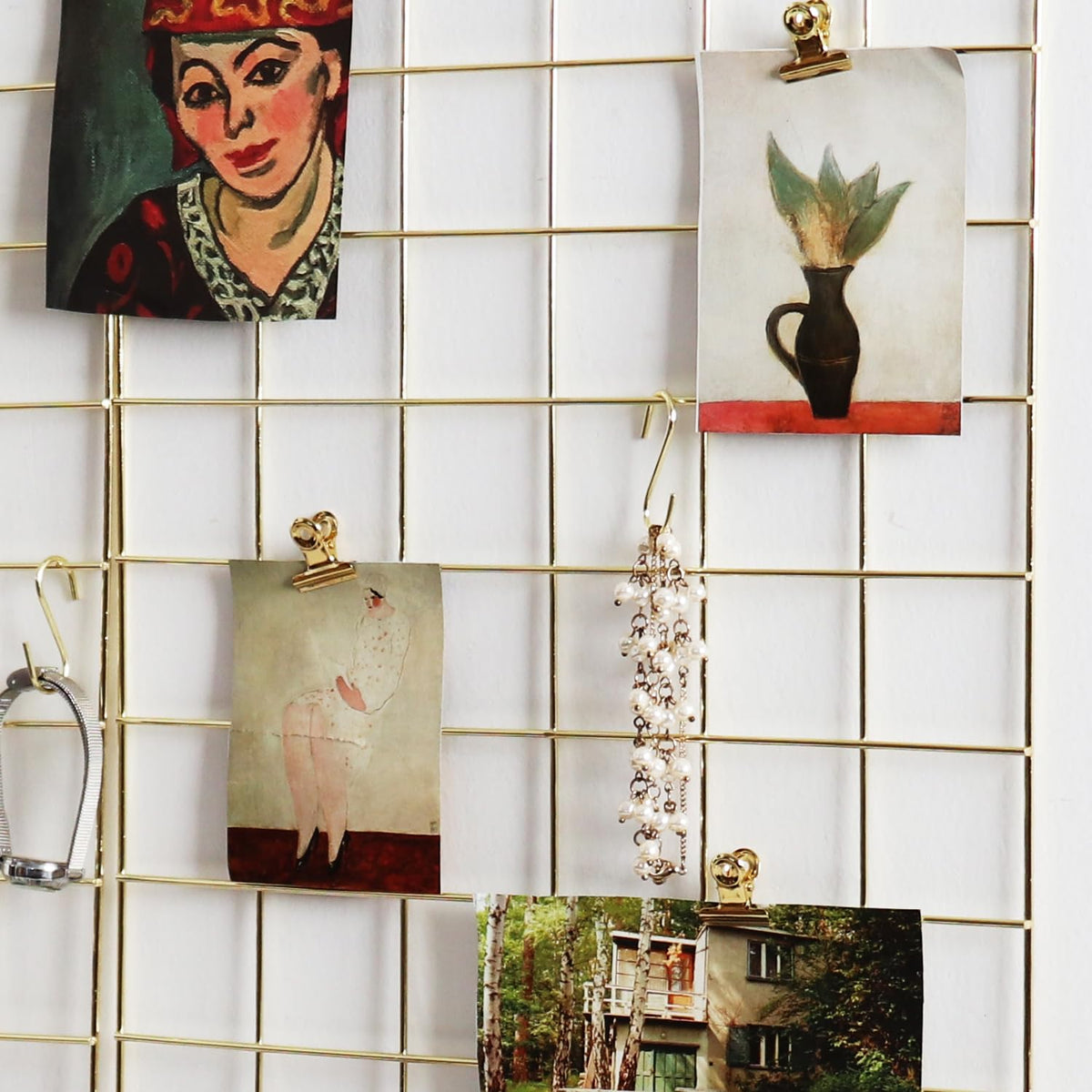 PEAUARL Metal Mesh Wall Grid Panel for Photo Display,Message Board,Size: 17.5" x 11.8",Pack of 2 (Gold)