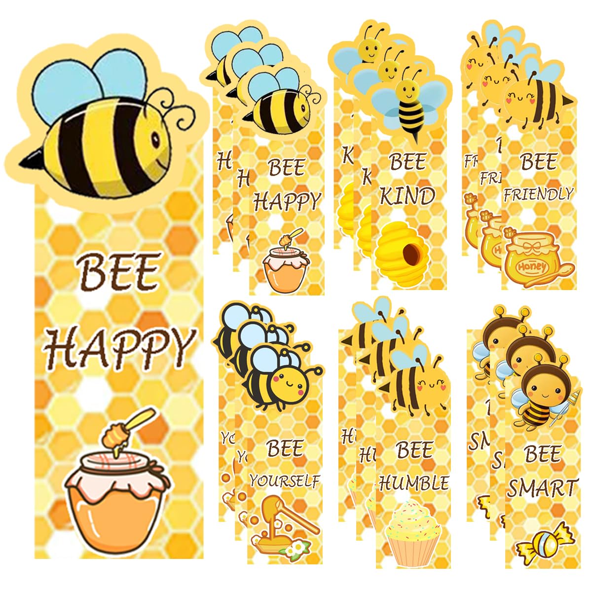 Cute Bee Bookmarks,1.6 * 5.5Inch Motivational Paper Bookmark Pack,60PCS Book Marks for Reading,Class Supplies for Students in Bulk,Fun Bookmarks