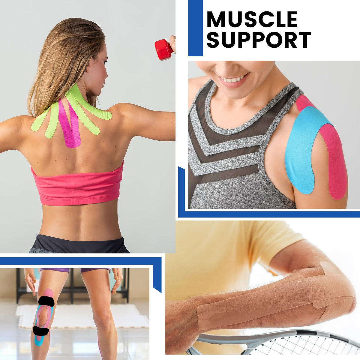5 Rolls Kinesiology Tape, 5 Colors 2 inch x 16.4 Feet Waterproof Athletic Tape, Uncut Kinetic Tape, Elastic Muscle Tape, Sports Tape, Knee Tape for Exercise and Daily Use