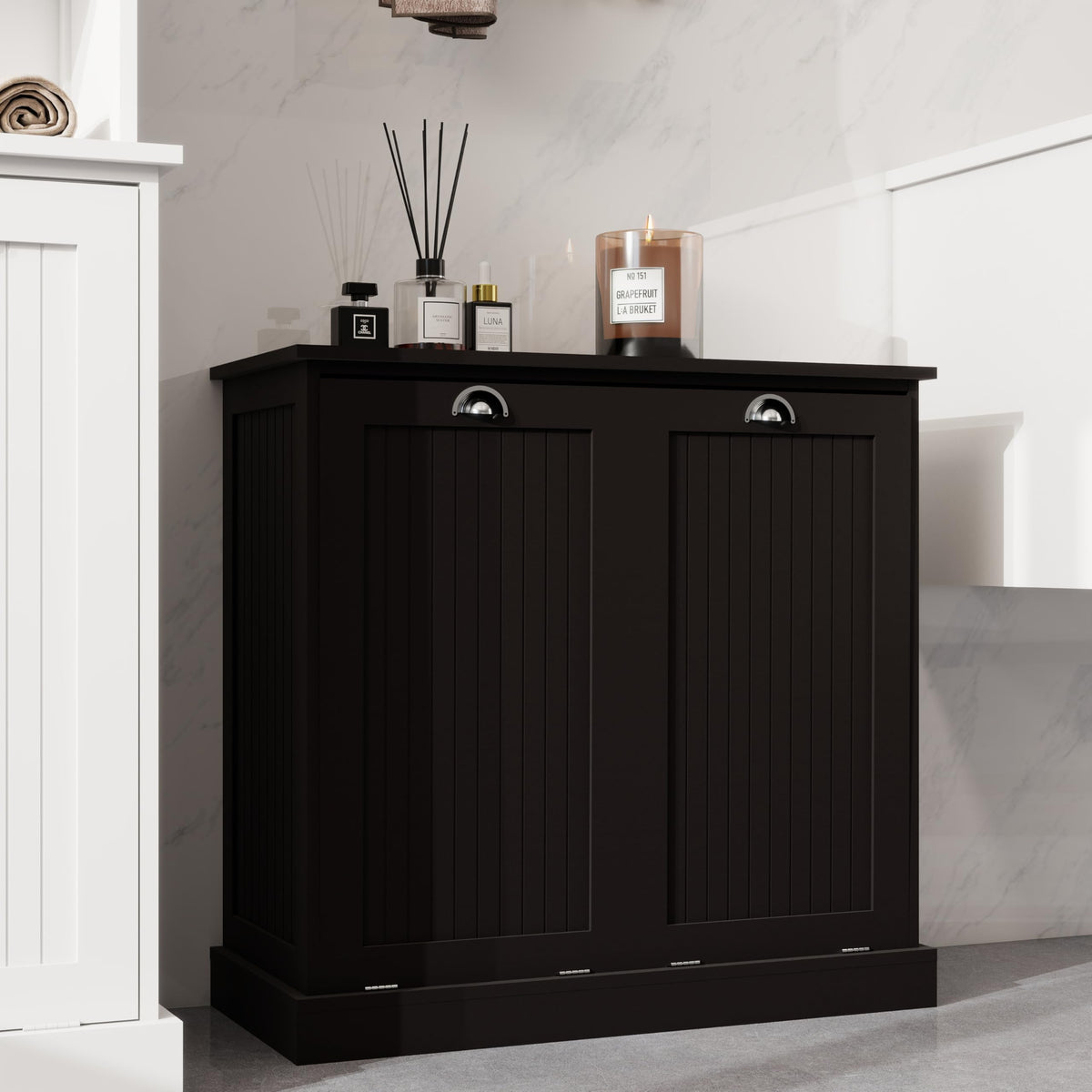 Two Compartment Tilt Out Laundry Sorter Cabinet Black