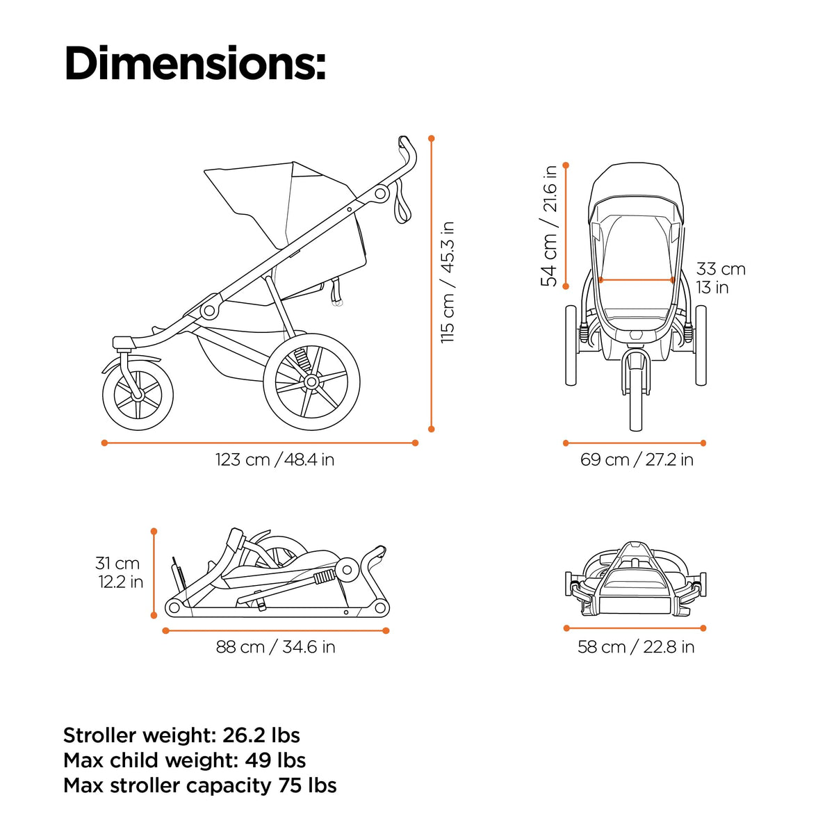 Thule Urban Glide 3 Single Child All-Terrain Stroller, Lightweight, Air-Filled Tires & Suspension, Integrated Hand Brake