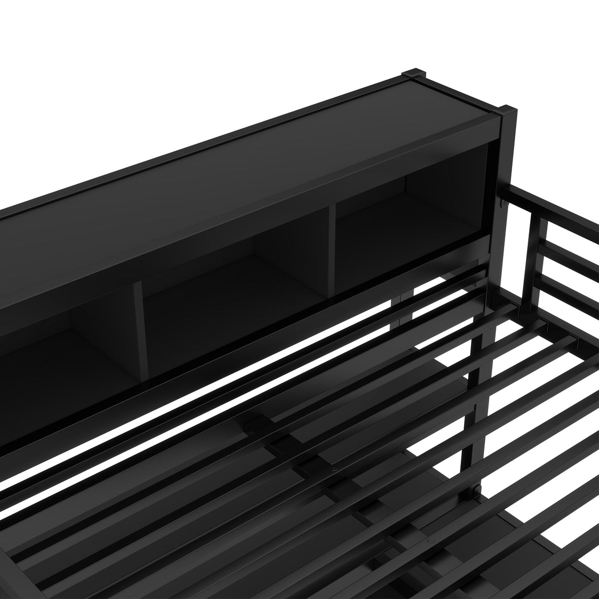 Queen Loft Bed with Wardrobe and Storage Cubes, Queen Size Loft Bed with Desk, Storage Shelf and Guardrail, Queen Size Loft Bed for Adults, Teens, Kids, Black