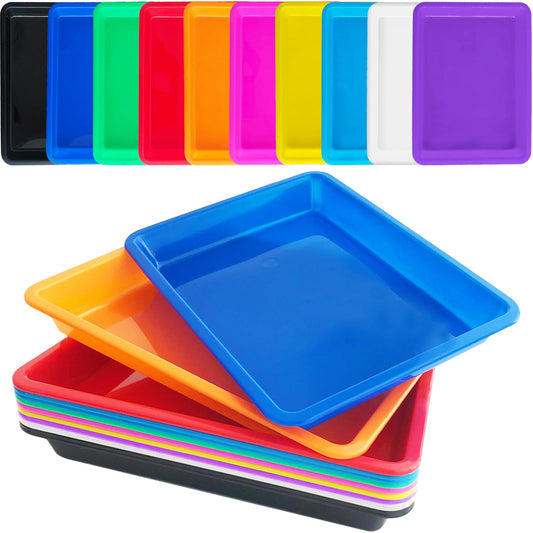 10 Pack Multicolor Plastic Art Trays,10 Colors Activity Crafts Tray,Colorful Art Organizer Trays,Art Serving Tray for DIY Projects,Painting,Beads,Home School Crafts