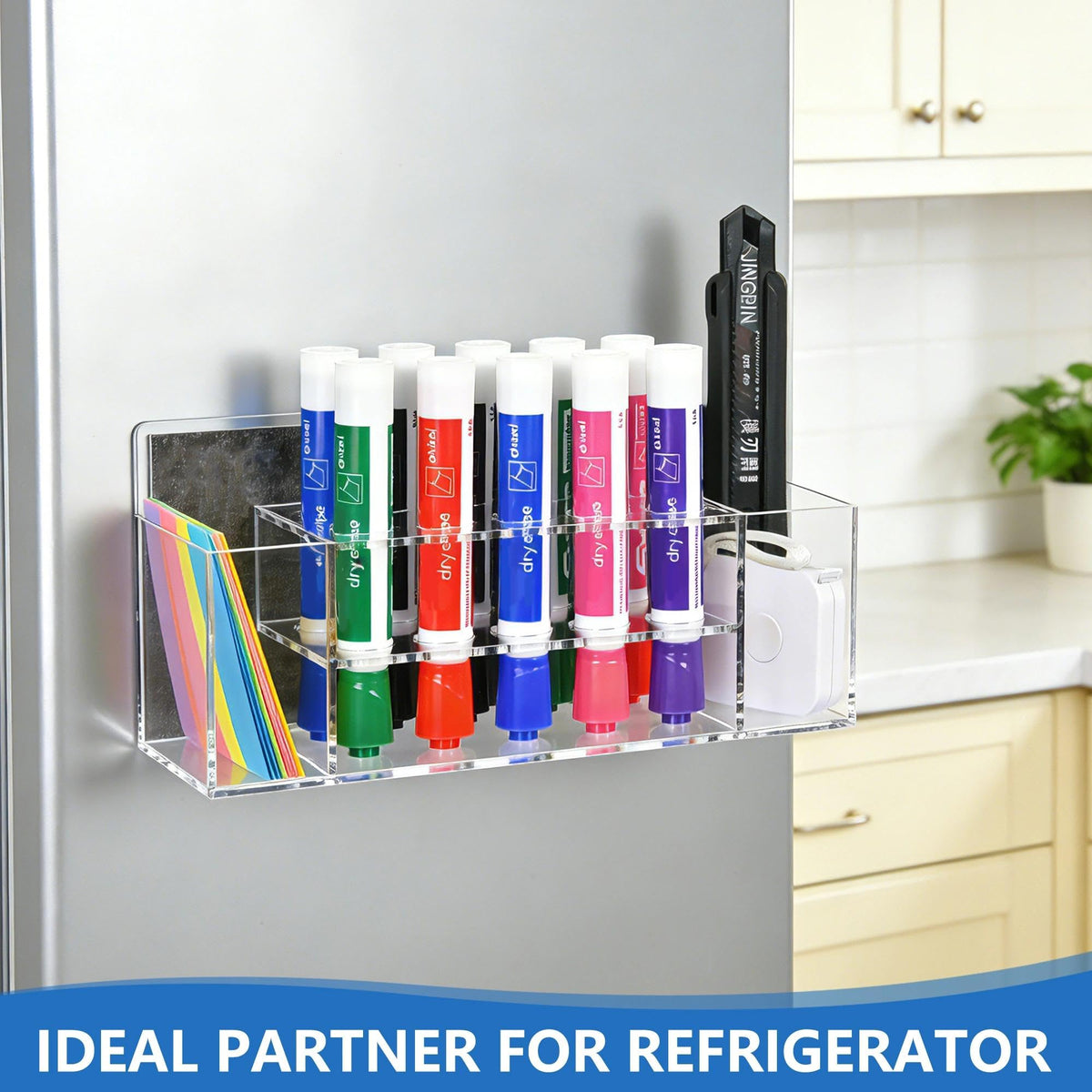VieFantaisie Acrylic Magnetic Dry Erase Marker Holder, 10 Slots Clear Magnetic Marker Pen Holder, Magnet Storage for Whiteboard, Desk Locker Organizer Accessories, Office, Classroom, Home