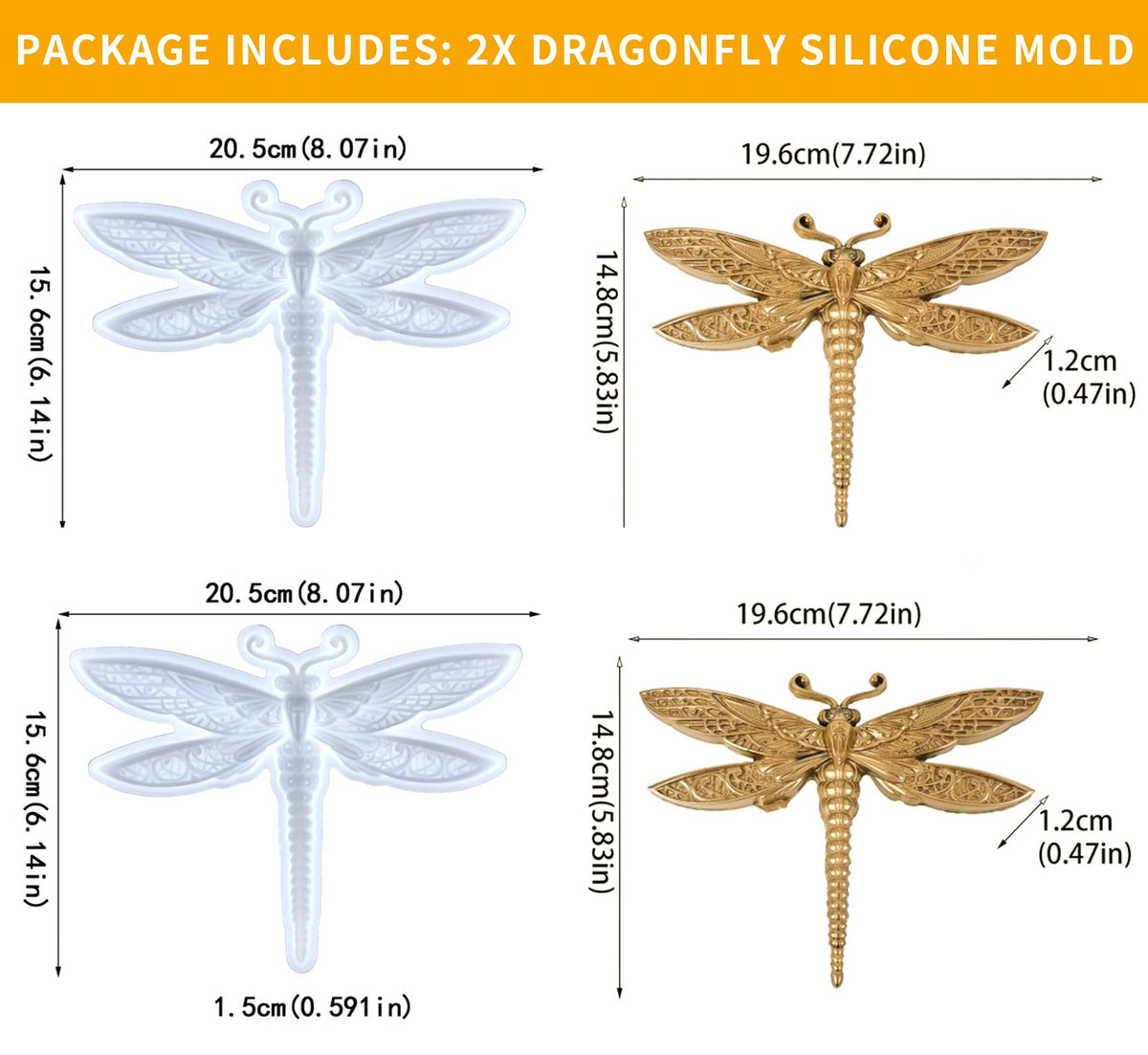 2PCS Dragonfly Silicone Mold Large Epoxy Resin Dragonfly Shape Molds 3D Unique Animal Pendant Wall Hanging Mould Resin Accessories Insect Series Chocolate Cake Fondant Decorating Silicone Mold