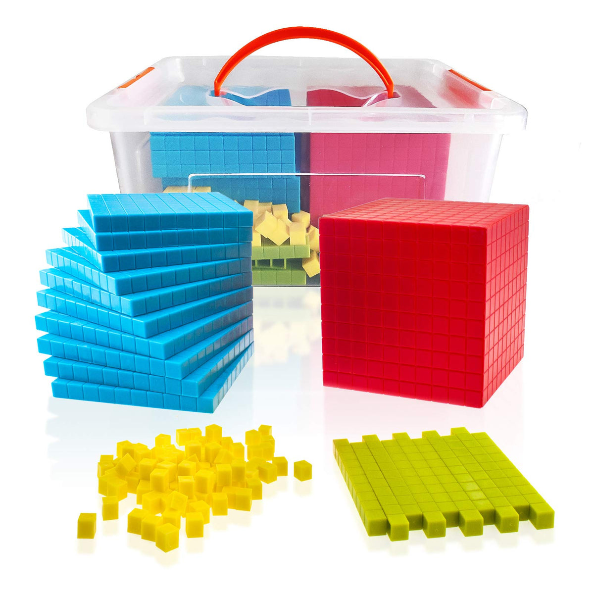 Base Ten Blocks Set - 121PCs Base 10 Set Learning Math Manipulative Teach Kids Volume, Place Value and Number Concepts for Early Counting Math in School or Home