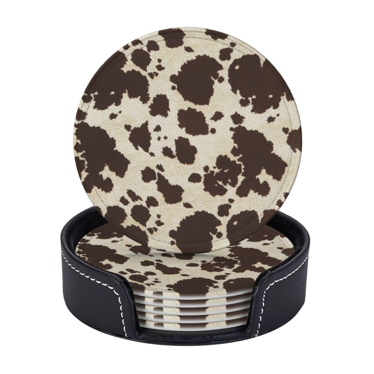 6 Pack Cute Cow Print Coasters, 4 inch Cow Print Coasters with Holders, Cute Cow Coasters for Women Men