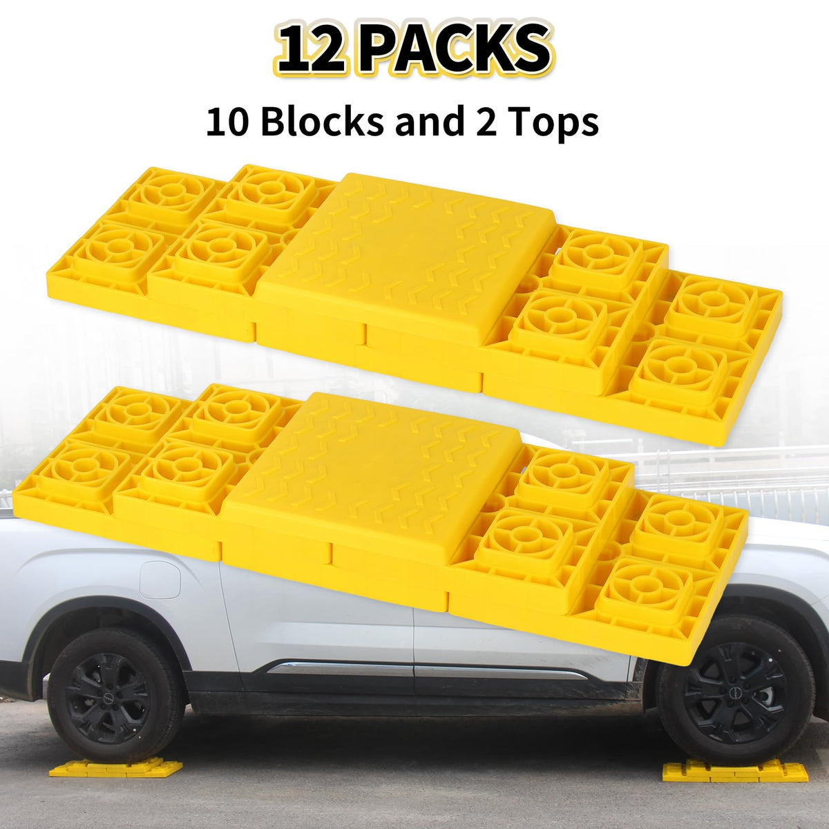 OULEME 12 Pack RV Leveling Blocks, Stackable Jack Blocks, Interlocking Leveling Pads with Carrying Bag, for Camper Travel Trailer