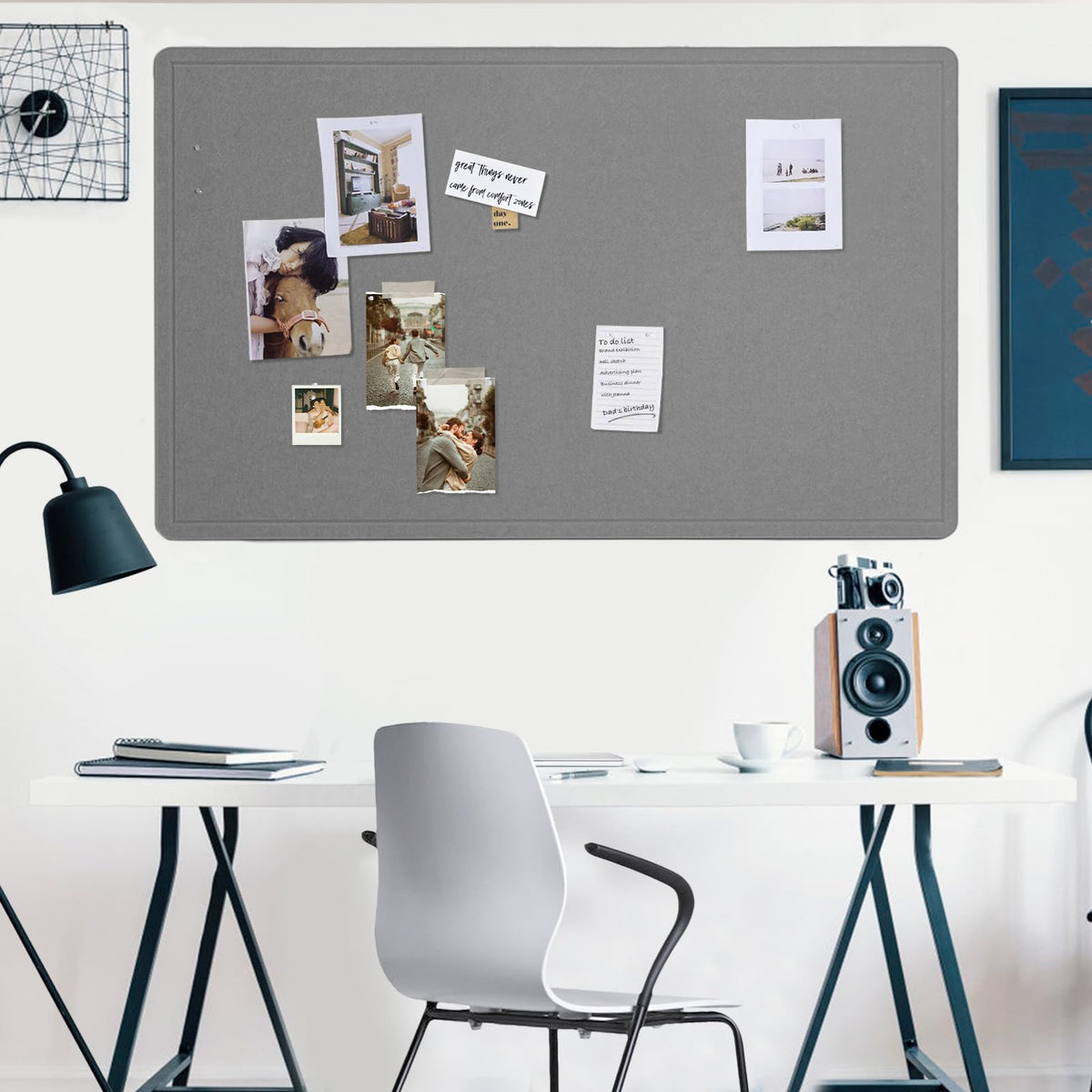 Large Bulletin Board - 60 x 36 Inches, Decorative Felt Pin Board for Wall - 5' x 3' Foldable Photo Display Board with Self-Adhesive Tape, Includes 20 Push Pins - Gray