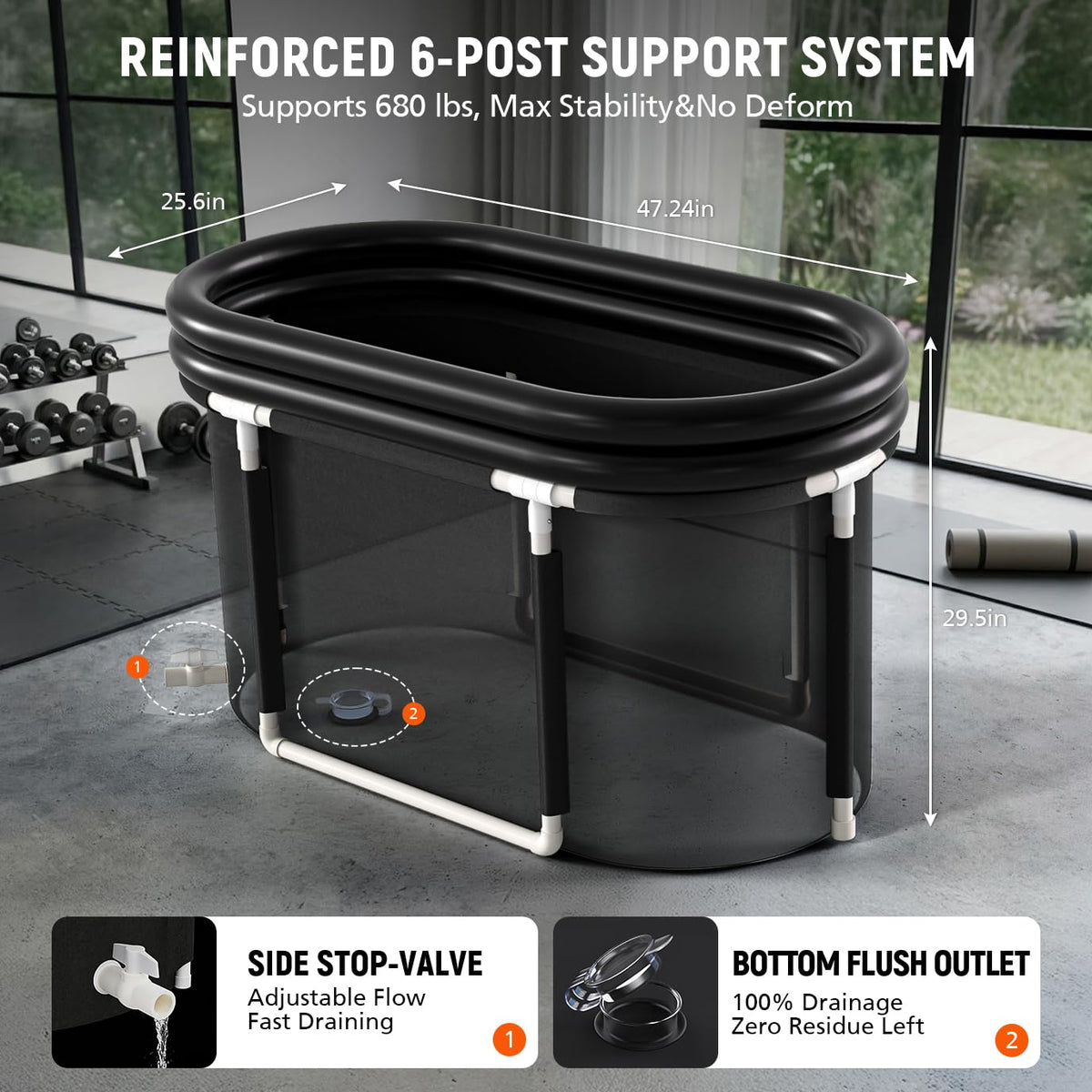 Ice Bath Tub for Athletes - 30in Deep Portable Cold Plunge for Recovery & Cold Water Therapy - 6-Layer Insulated Soaking Tub Stability & Dual-Outlet Rapid Drainage - Indoor Outdoor Adults