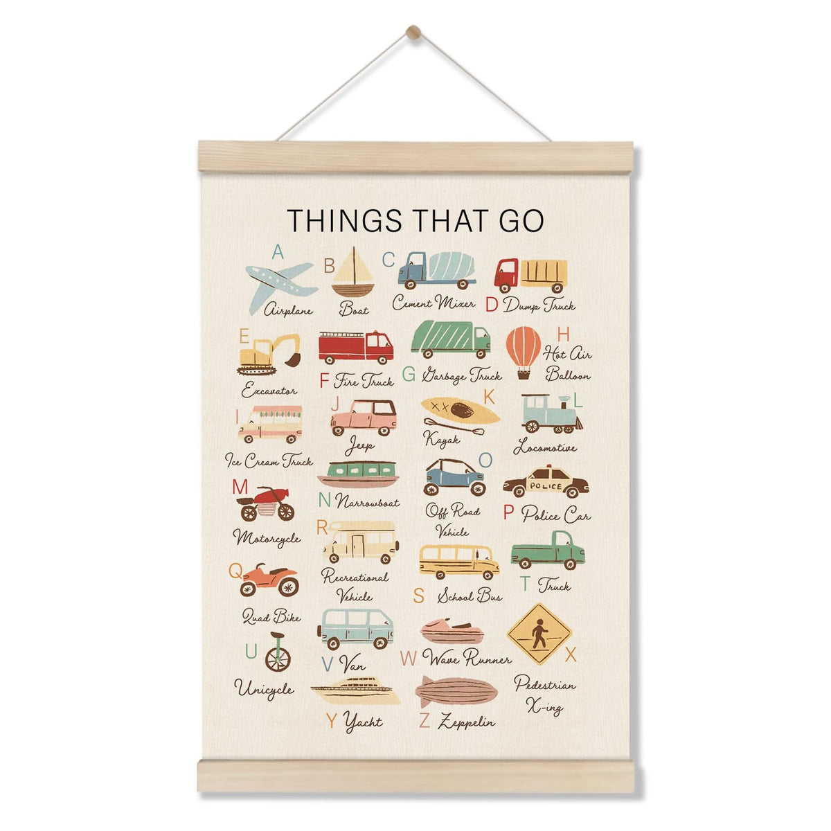DOI-LANEE Transportation Alphabet Poster Hanger Frame, Educational Montessori Posters Toddler, Boho Classroom, Homeschool Decor, ABC Alphabet Nursery Decor for Preschool Classroom 16x12 Inch