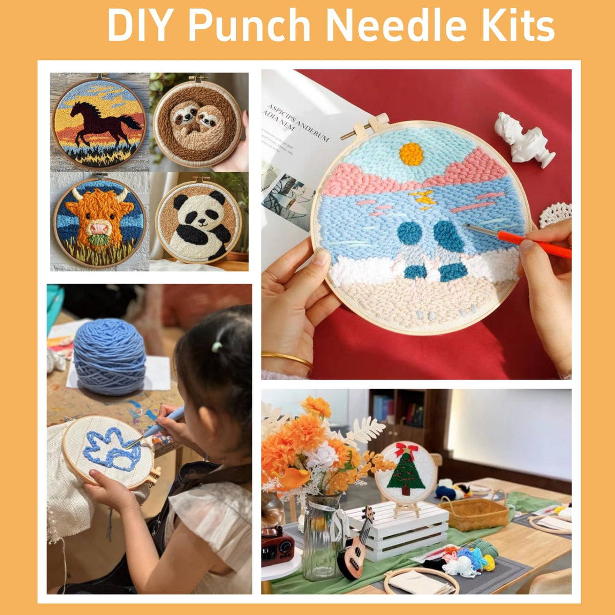 DIY Punch Needle Kits Purple Butterfly and Flowers Easy for Beginners Punch Needle Embroidery Set with Hoop Stamped Pattern for Craft Lovers and Home Decor-8