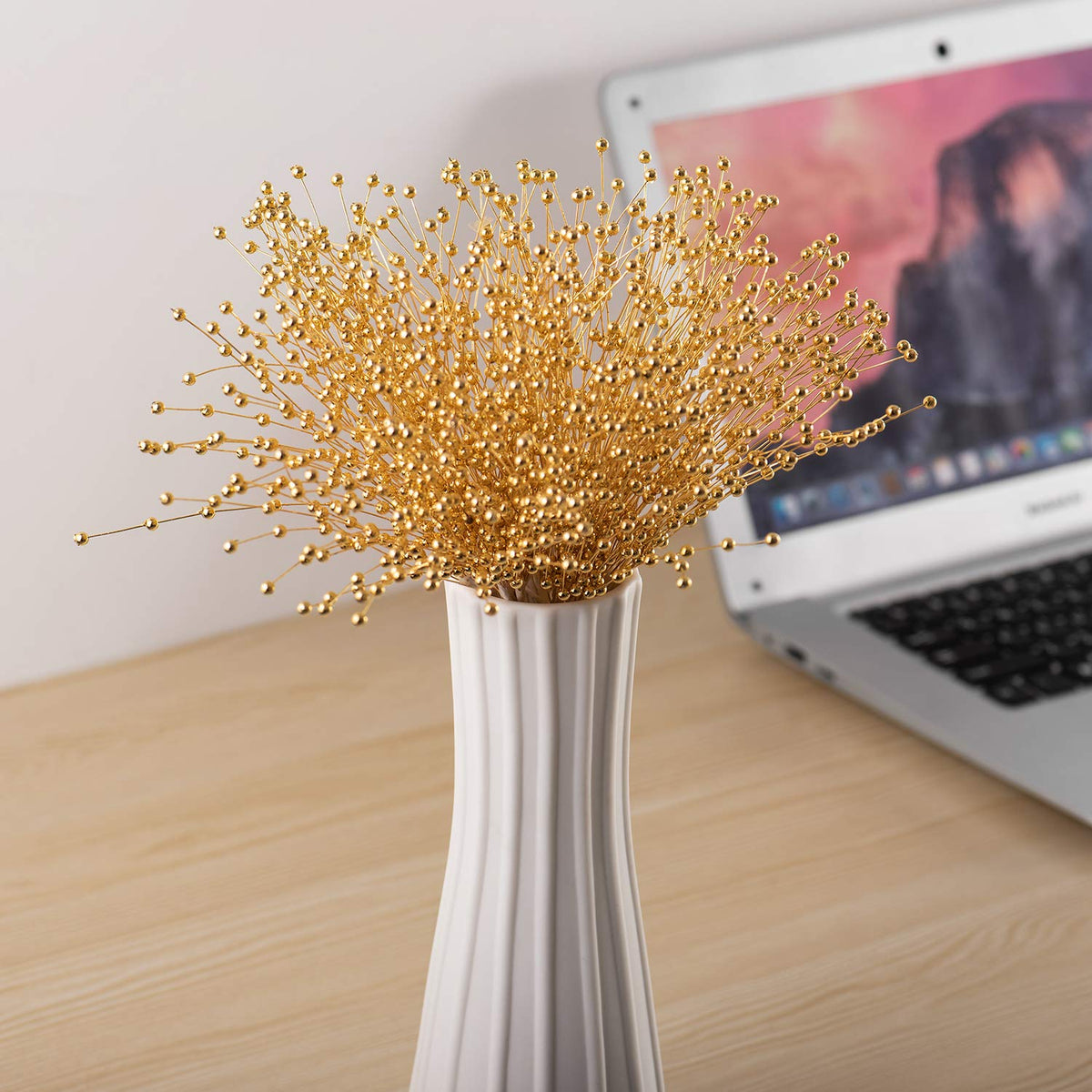50pcs Beaded Stick Bride Wedding Pearl Bouquet Party Decoration, Christmas Decorations, 4mm Pearl Bouquet Christmas Flower, Christmas Tree Picks and Sprays (Gold)