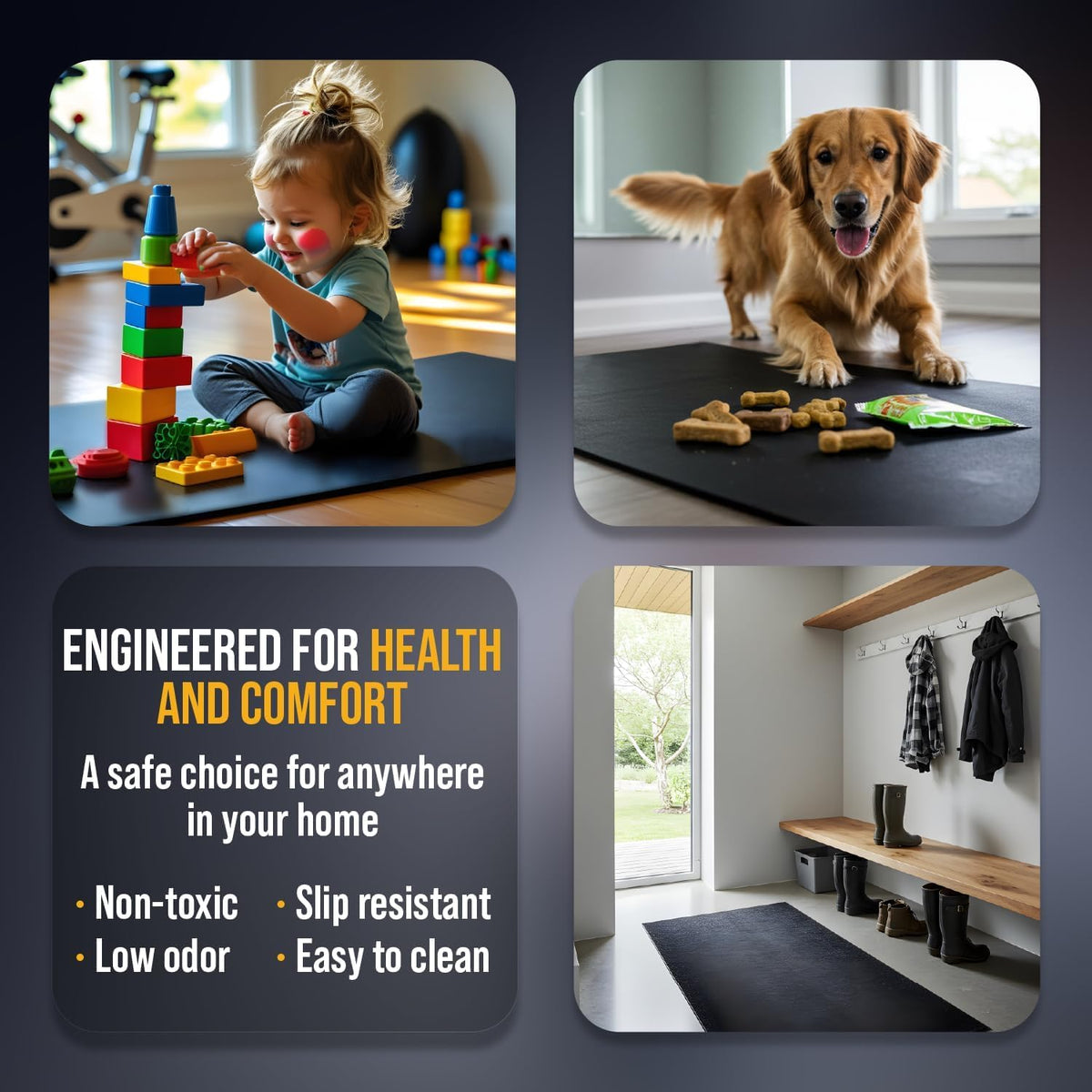 Rubber King Multi-Purpose Exercise Mat - 4' x 6' x 7mm - 100% Recycled Thick Rubber Mat for Home Gym Flooring, Non-Slip, Low-Odor Durable Workout Mat for Indoor/Outdoor, Shoe-Friendly - Blue/Grey
