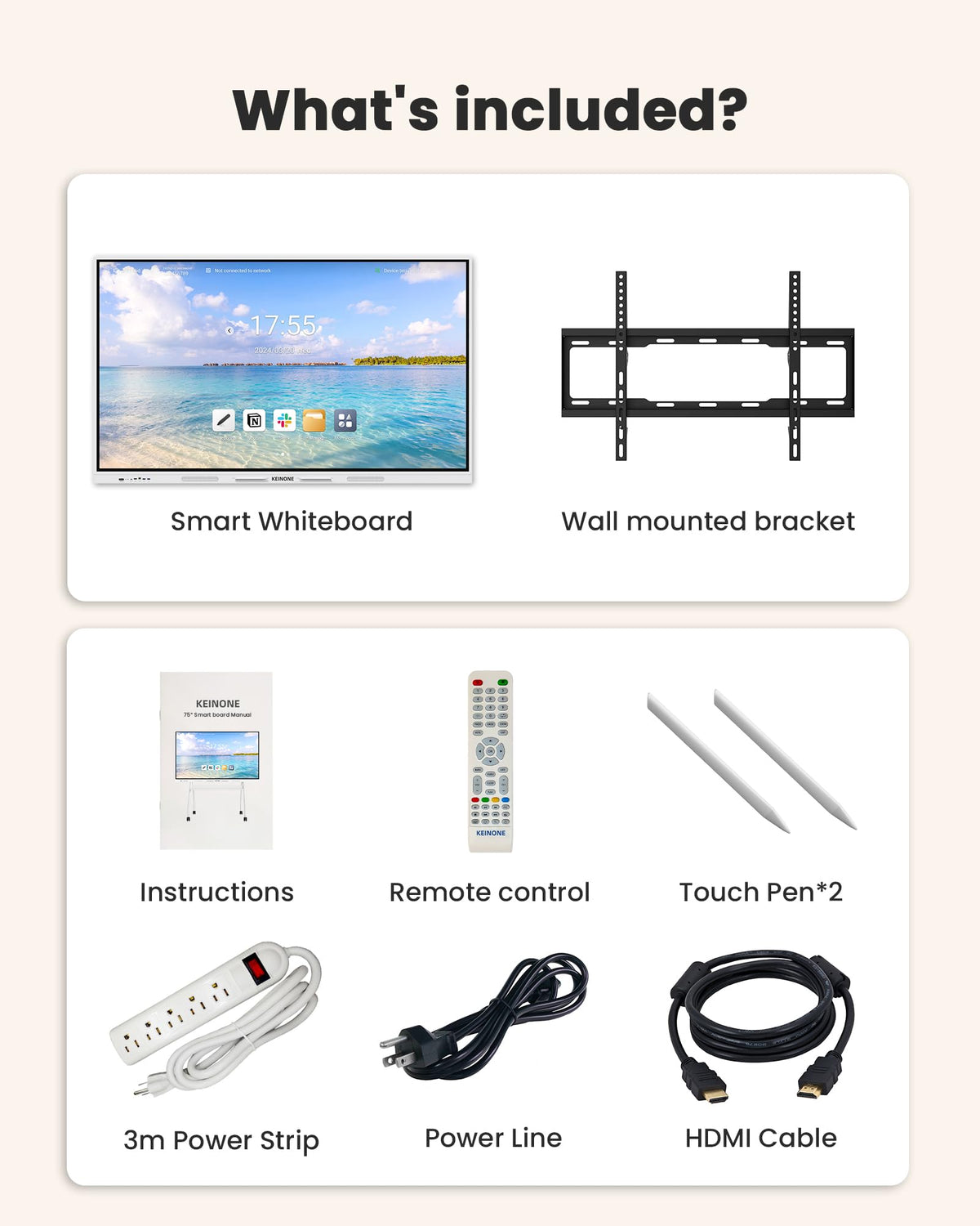 KEINONE Smart Board for Classroom, 75" 8+128 GB Interactive Smartboard Built-in Android OS & Open App Ecosystem - 4K Touchscreen Electronic Digital Whiteboard for Home Office School Studio Display