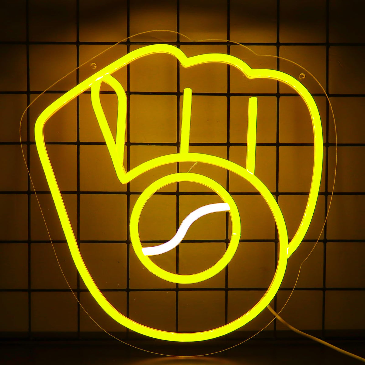 Balanar LED Baseball Neon Sign, Yellow and White Neon Light, 12.4 x 12.2 Inch, 5V Dimmable, Perfect for Christmas and Birthday Gifts
