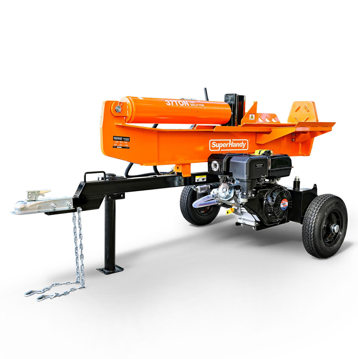 Superhandy 37 Ton 389 cc Gas Powered Full Beam Log Splitter w/Vertical/Horizontal Operation and Auto Return Valve, Towable with 2'' Ball Coupler