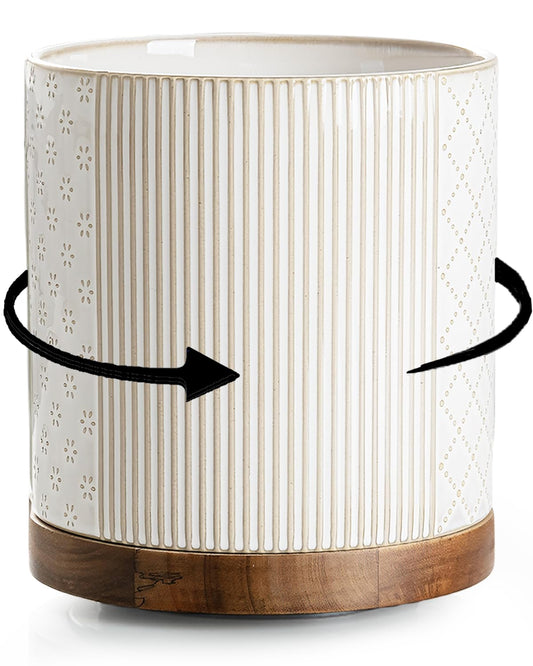 getstar Extra Large Rotating Utensil Holder for Kitchen Counter, 7.2" Ceramic Utensils Crocks Set for Countertop Large & Small Utensil Organizer for Spatula Farmhouse Kitchen Decor
