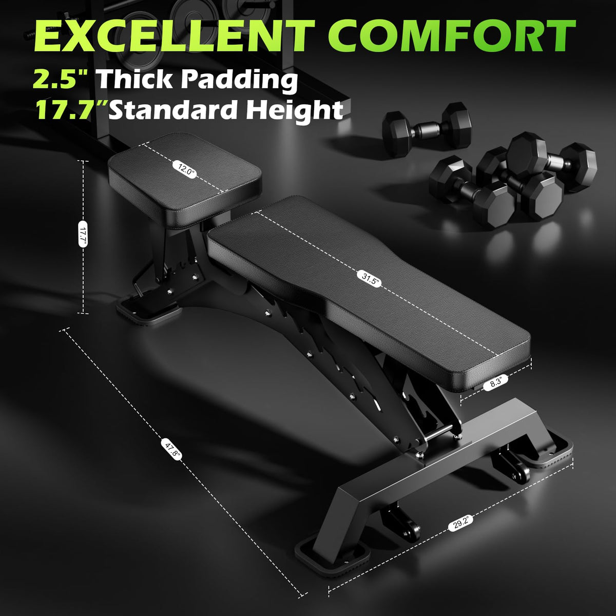 BODYRHYTHM Commercial-grade Weighted Bench, 1300LBS Weight Capacity Strength Training Bench, Heavy-duty Adjustable Workout Bench for Garage and Home Gym Workouts, Weight Lifting, and Bench Press. (Black)