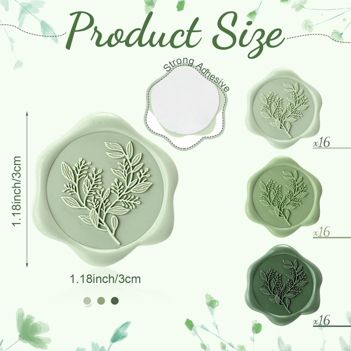 Conelist 50 Pcs Sage Green Wax Seal Stickers for Wedding Invitation Envelope Eucalyptus Self-Adhesive Stickers for Invitation Cards, Gift Wrapping, Party Menu Decor