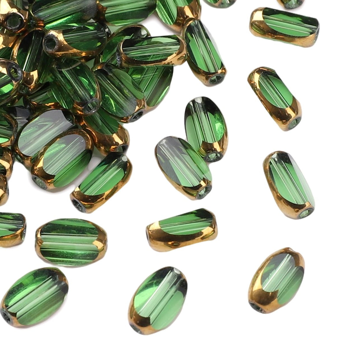 DADIFEN Glass Rice Beads Clear Green 4x6mm 50pcs Faceted Oval Golden Edge Crystal Loose Beads for DIY Craft Jewelry Making