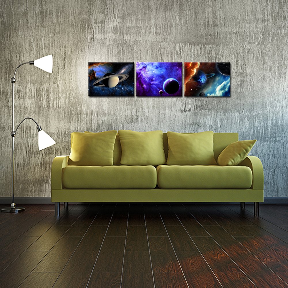 iKNOW FOTO 3 Piece Canvas Prints Galaxy Stars Abstract Space Wall Art Elements of This Image Modern Home Decor Stretched and Framed Ready to Hang for Kids Room Decor 12x16inchx3pcs