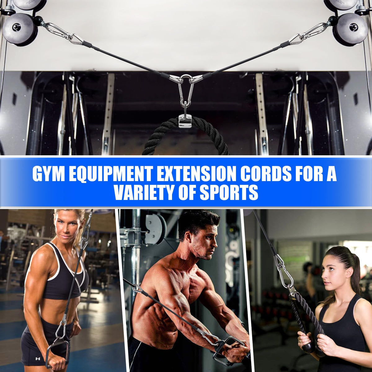 TOBWOLF 2PCS 10" Gym Extension Cable, Fitness Extension Rope Attachments Compatible with Home Gym Accessories, Replacement Gym Cables Machine Extension for LAT/Tricep Pull Down, Leg Extensions Machine