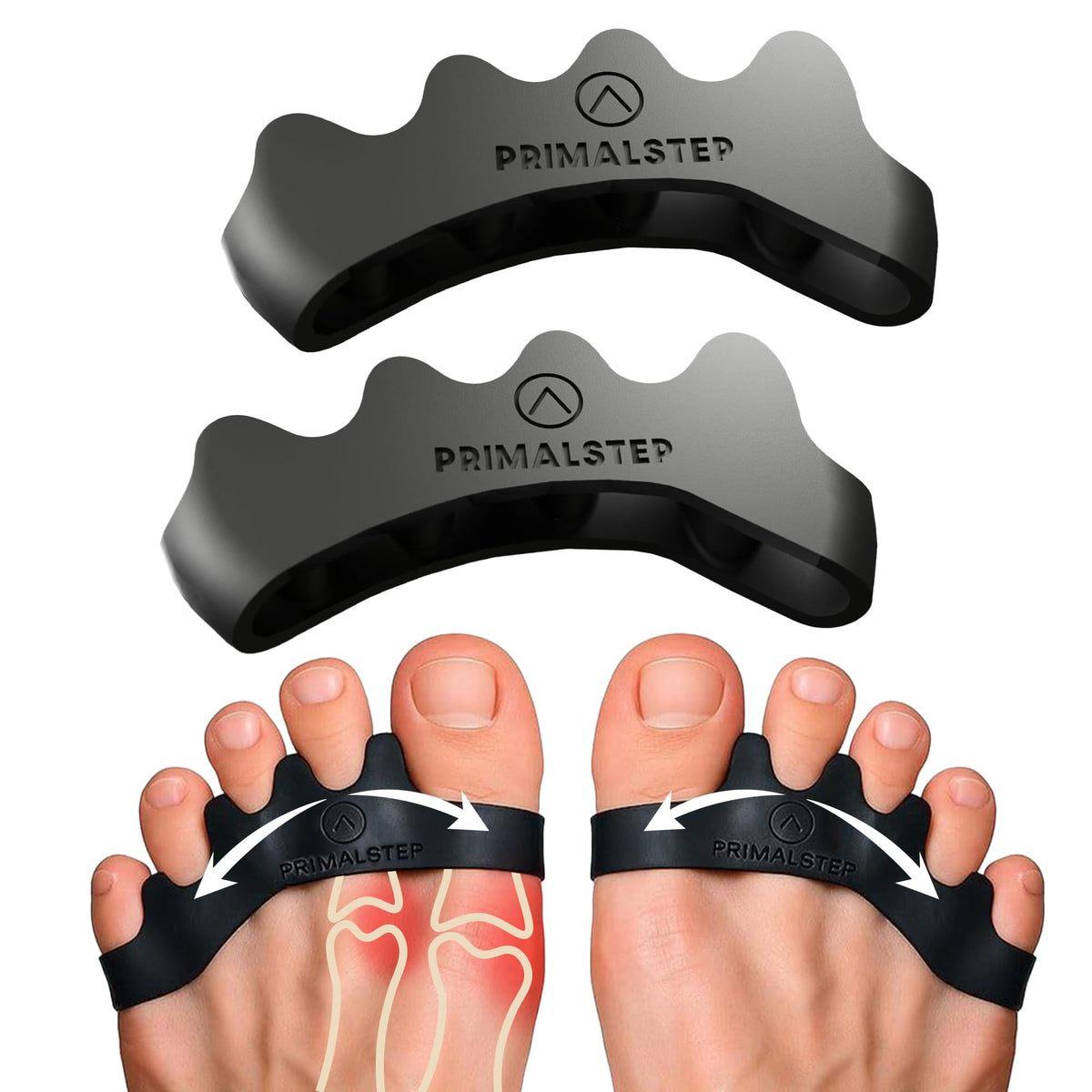 PrimalStep Toe Separators, Spreaders, Spacers, Straightener to Correct Toes for Men and Women, Bunion Corrector, Foot Pain, Plantar Fasciitis, Over 50% Thicker, XL
