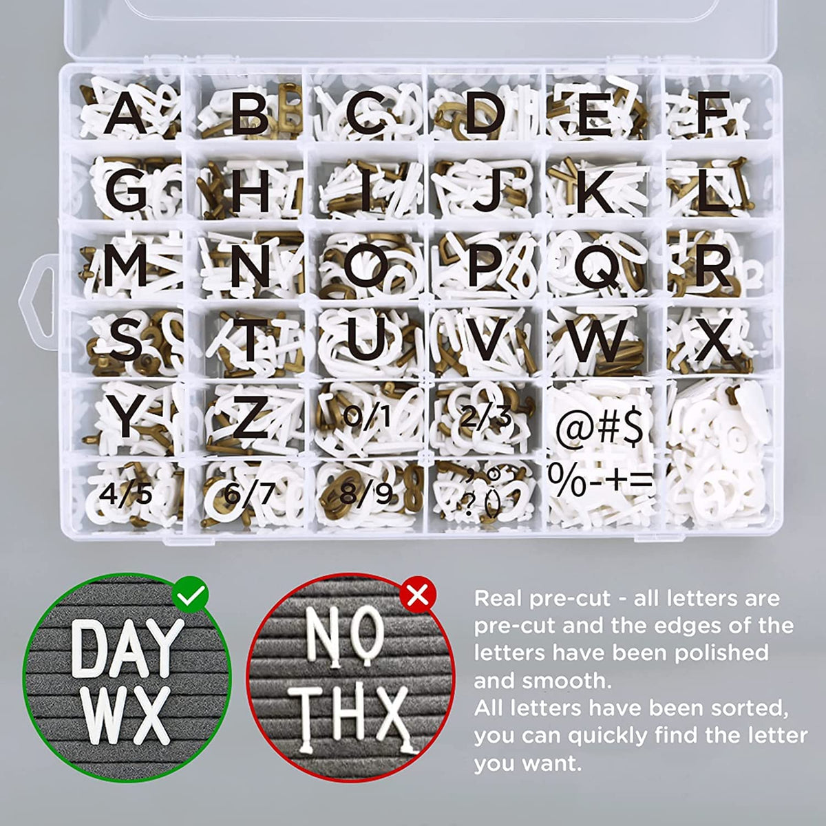 Double Sided Felt Letter Board with Rustic Wood Frame 10x10 Inch - Pre Cut & Sorted 725 Letters with Stand, Cursive Style Letters, Big Letters, Letter Organizer, Tabletop Display