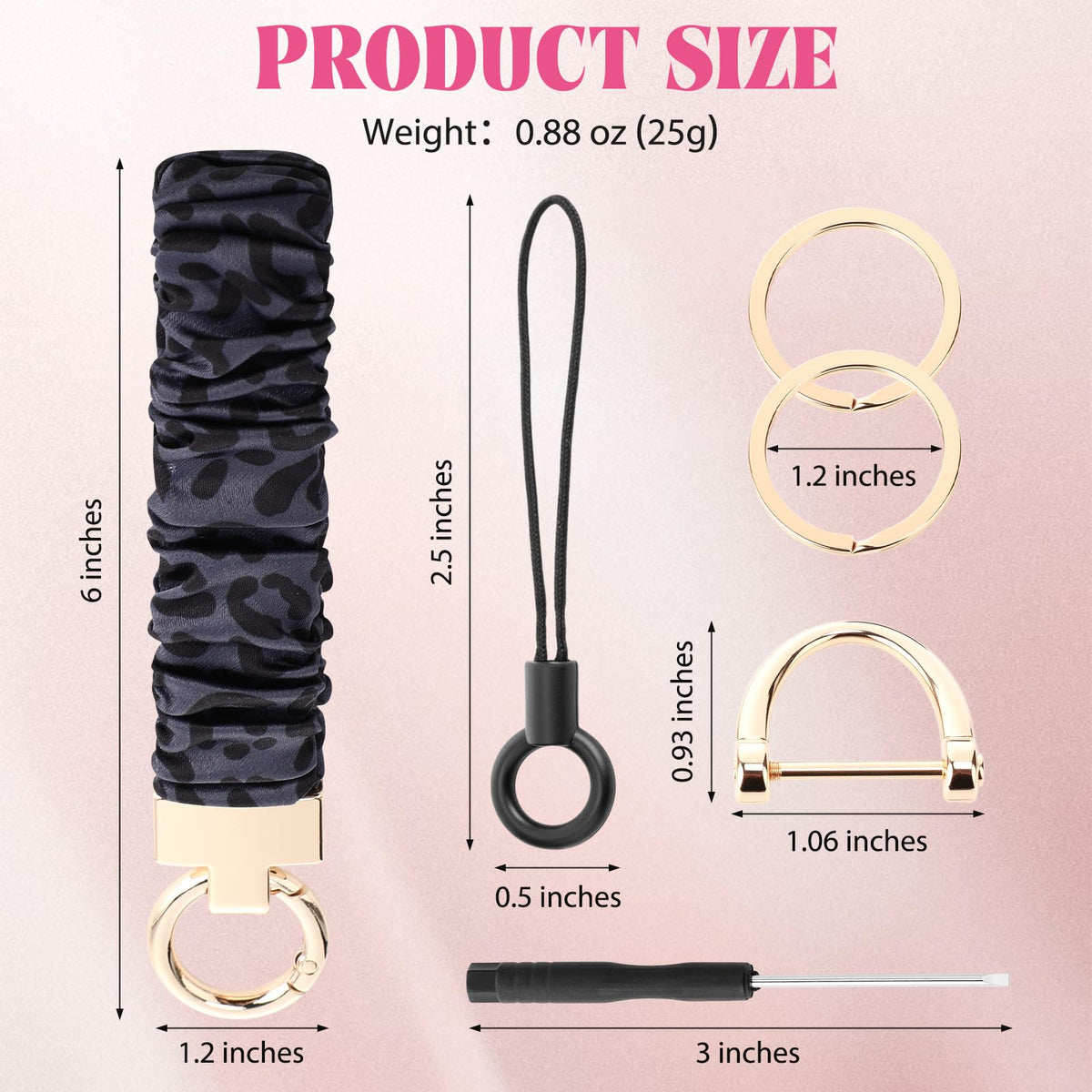 Sylixonae Cute Scrunchie Keychain Wristlet for Women & Men - Stretchy Car Key Holder with D Ring for Gym, Shopping, Travel (Black Leopard)