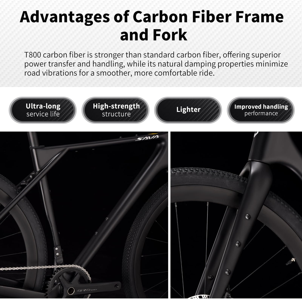 SAVADECK Carbon Gravel Bike - T800 Carbon Frame & Fork | Shimano U6000 11-Speed Groupset | Hydraulic Disc Brakes | 700CX40mm All-Terrain Tires | Men & Women Road/Off-Road Bicycle (Gray, 47cm)