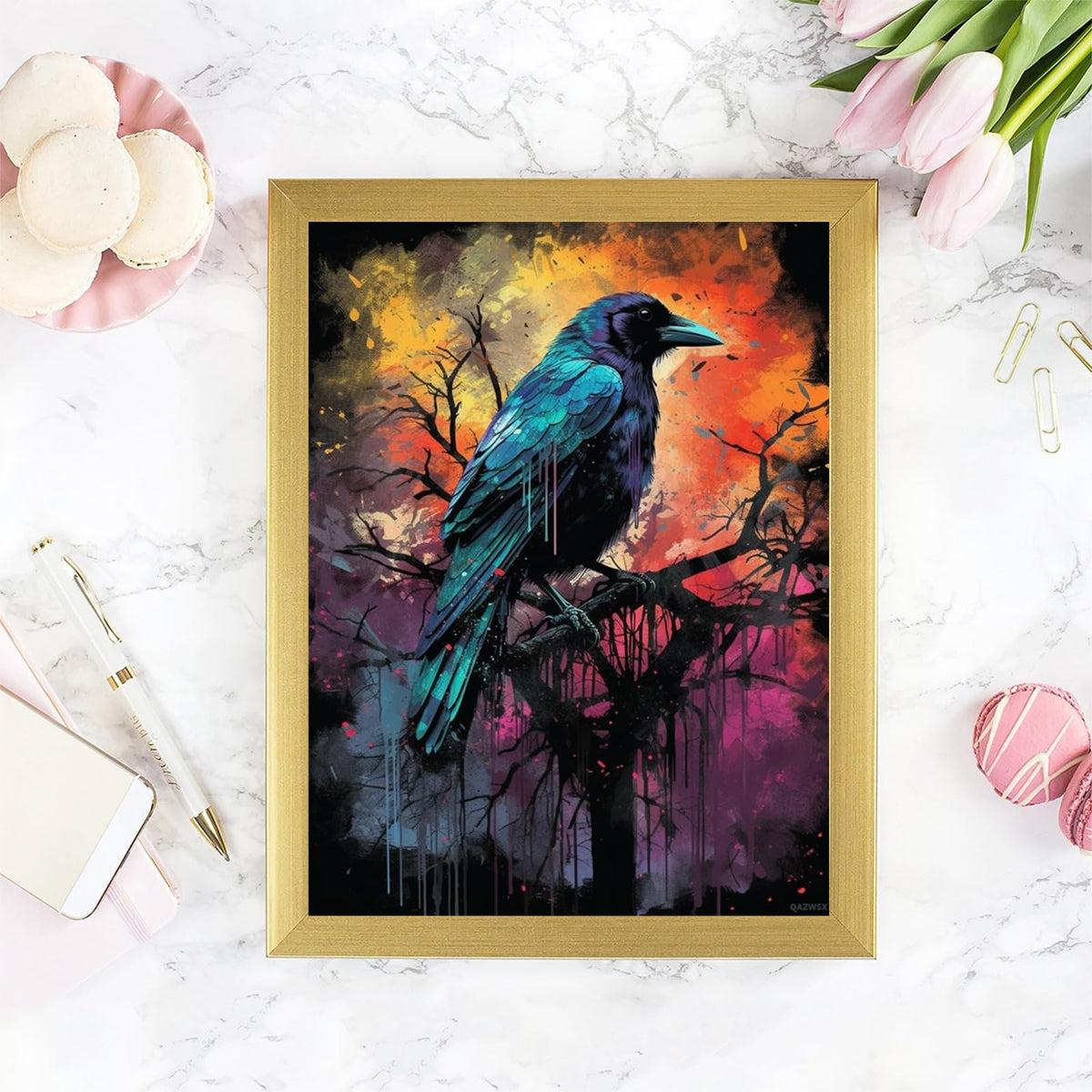 DIY 5D Diamond Painting Kits for Adults Diamond Painting Crow Raven Tree for Home Decor 30x40cm/12x16inches