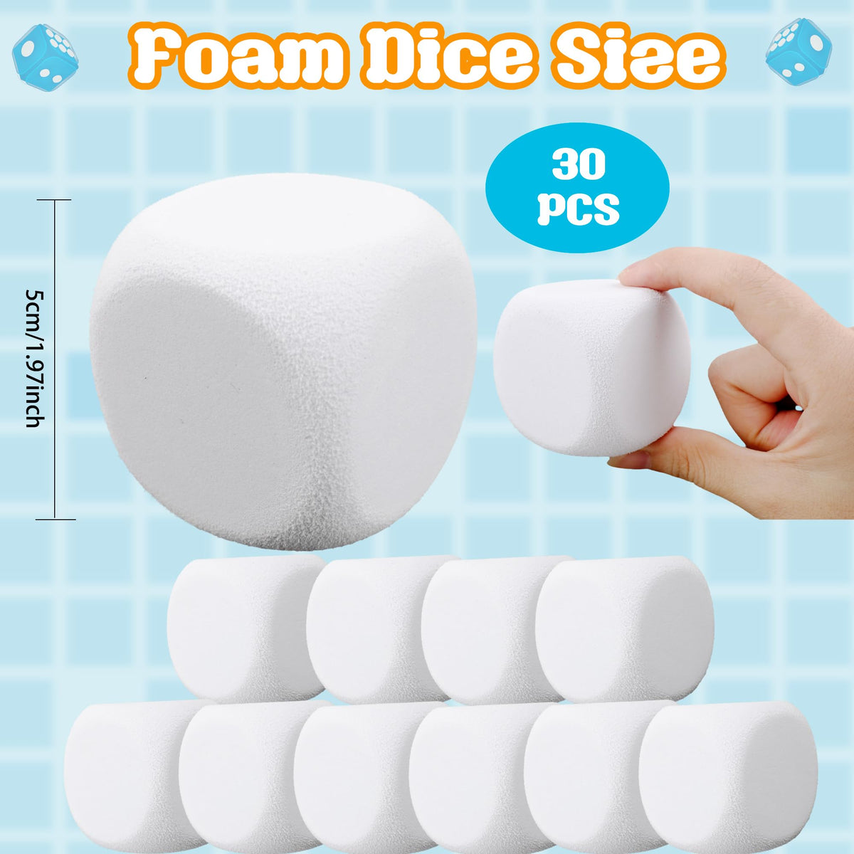 30 Pack 2 Inch Back to School White EVA Foam Dices Blank Dice Cubes Bulk DIY Graffiti Foam Building Blocks for Creative Painting Crafting Game Counting Modeling Art Project Party Favors