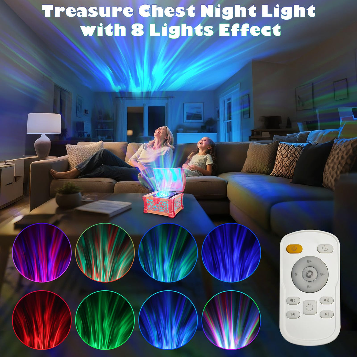 Treasure Chest Galaxy Projector with Bluetooth Speaker for Kids Room Decor, Nebula Aurora Galaxy Night Light Projector Ceiling Projection Nightlight with 8 White Noises, Timing for Bedroom, Kids Room