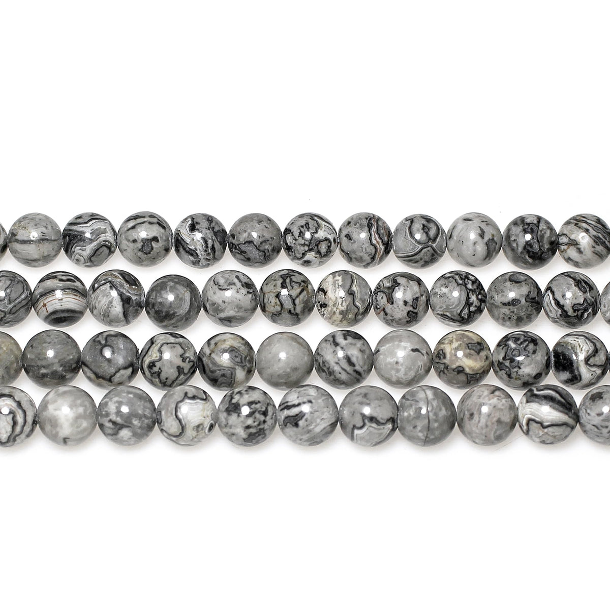 MJDCB AAA Natural Map Stone Beads Gray Picasso Stone Beads for DIY Bracelet Making 15" (10mm)