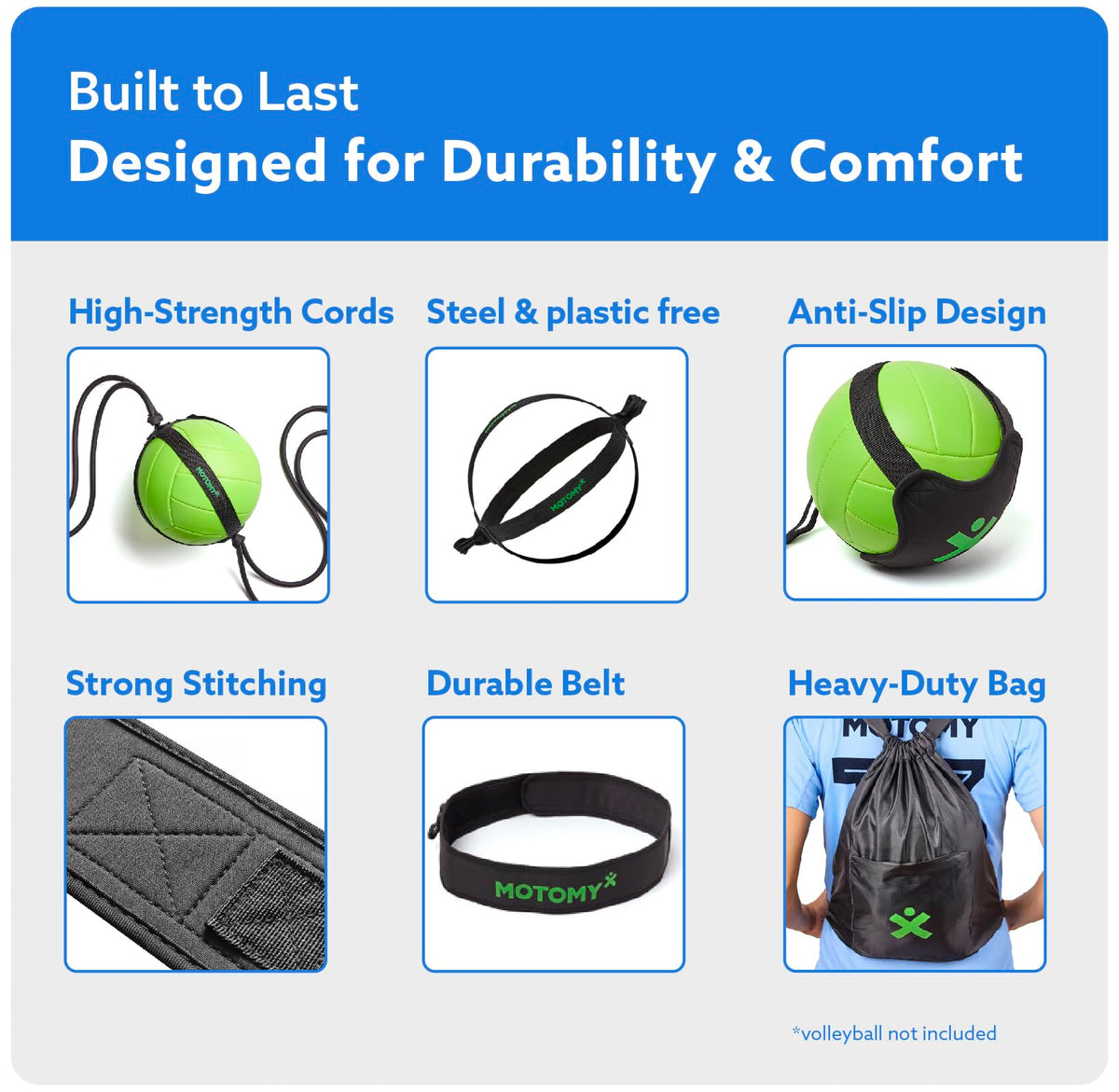 MOTOMY™ Volleyball Training Equipment Aid ‘VolleyPal’ – Solo Rebounder Trainer for Serve, Spike, Set & Pass; Indoor and Outdoor Volleyball Practice Equipment Gear, Volleyball Gifts for Teen Girls