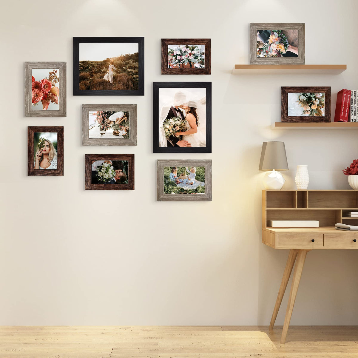LUCKYLIFE Picture Frames Collage Wall Decor 10-Pack, Gallery Wall Frame Set with 8x10 5x7 4x6 Frames in 3 Different Finishes