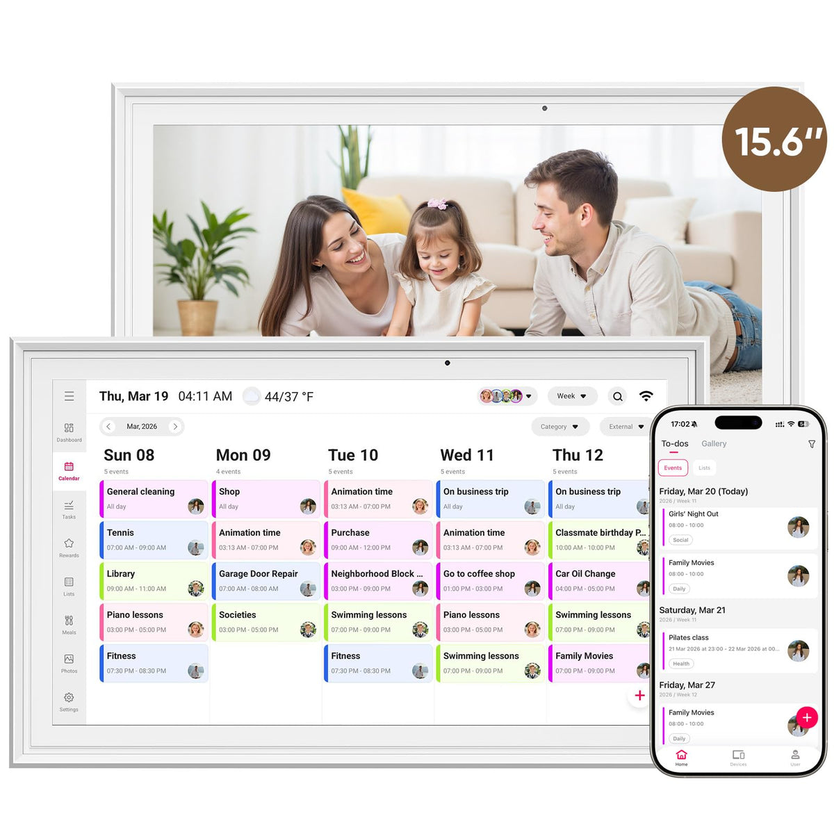 aiprotablet 15.6-inch Digital Calendar Chore Chart, Electronic Wall Planner Smart Calendar Touchscreen for Family Schedules, Meal Planner, Task Rewards, Picture Frame, Wall & Desk Mountable, Great for Organizing Your 2026 Calendar