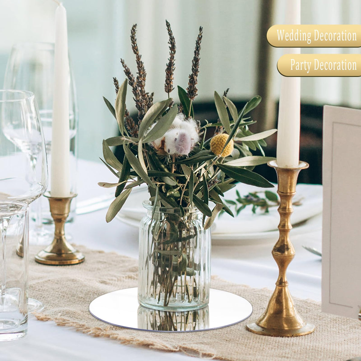 Hooshion 6 Pcs 7.87 Inch Round Mirror Candle Plate, Circle Mirror Centerpieces, for Table Centerpieces & Wedding & Christmas Decorations & Baby Shower Party (7.87'' Silver)