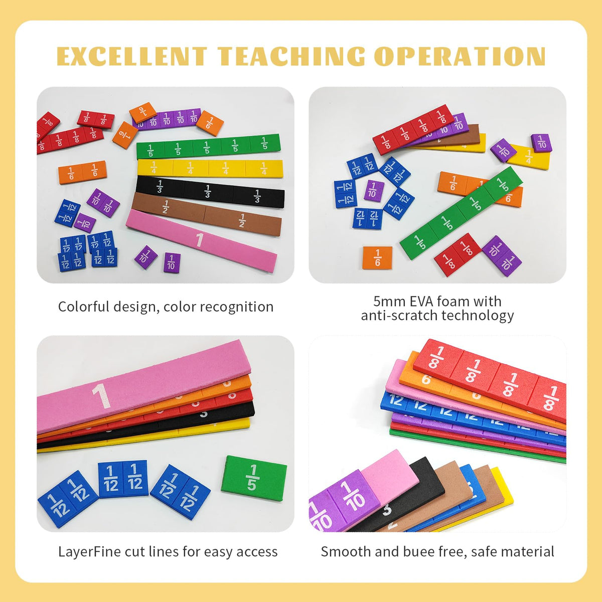 HEHIPLE Plastic Rainbow Fraction Tiles, Rainbow Montessori Math Materials, Fraction Set for Math Classroom Fractions Manipulatives Math Manipulatives for Home School Supplies